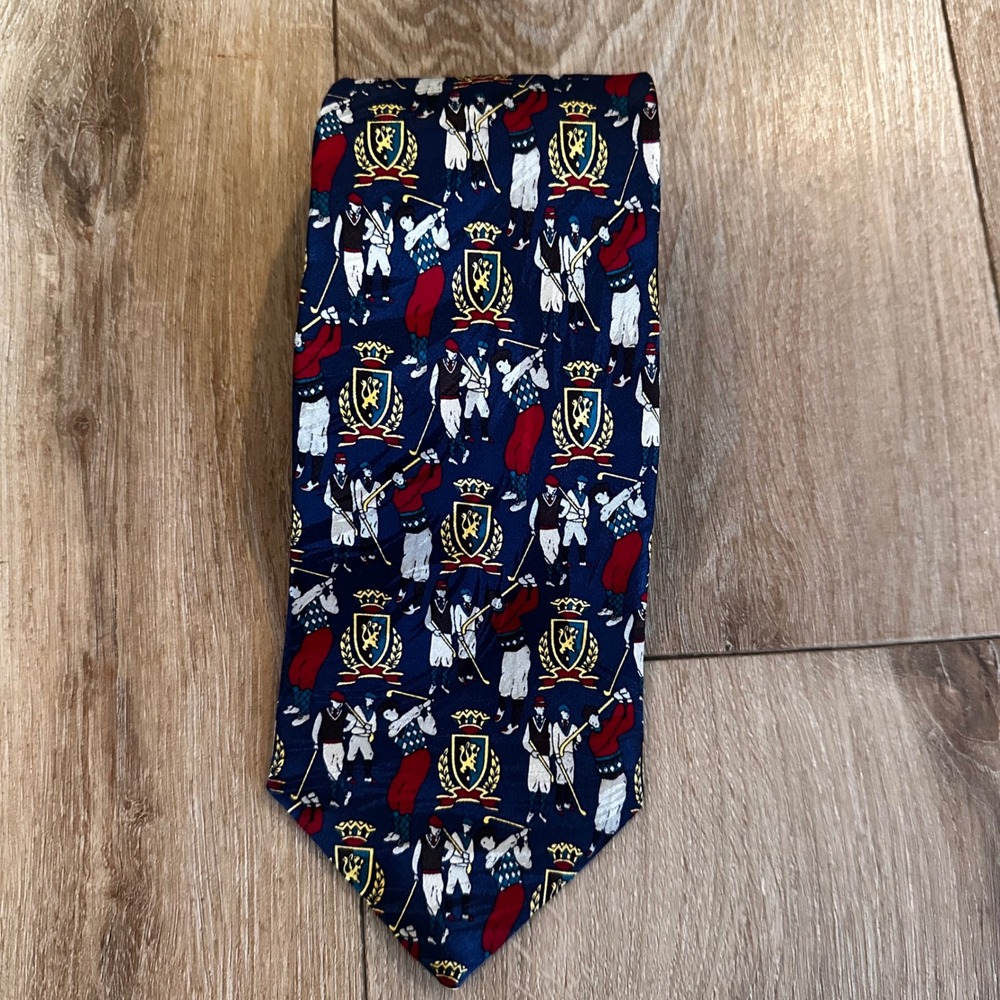 Cromley & Finch London Mens Silk Tie Navy Blue Golf Novelty Vintage Golfers